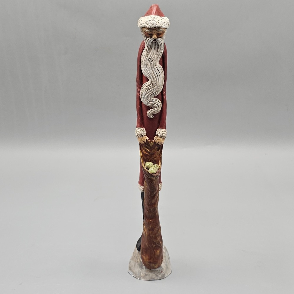 Vintage Jim Shore Folk Art Pencil Santa Claus w/ Bag of Apples 90s 10"
